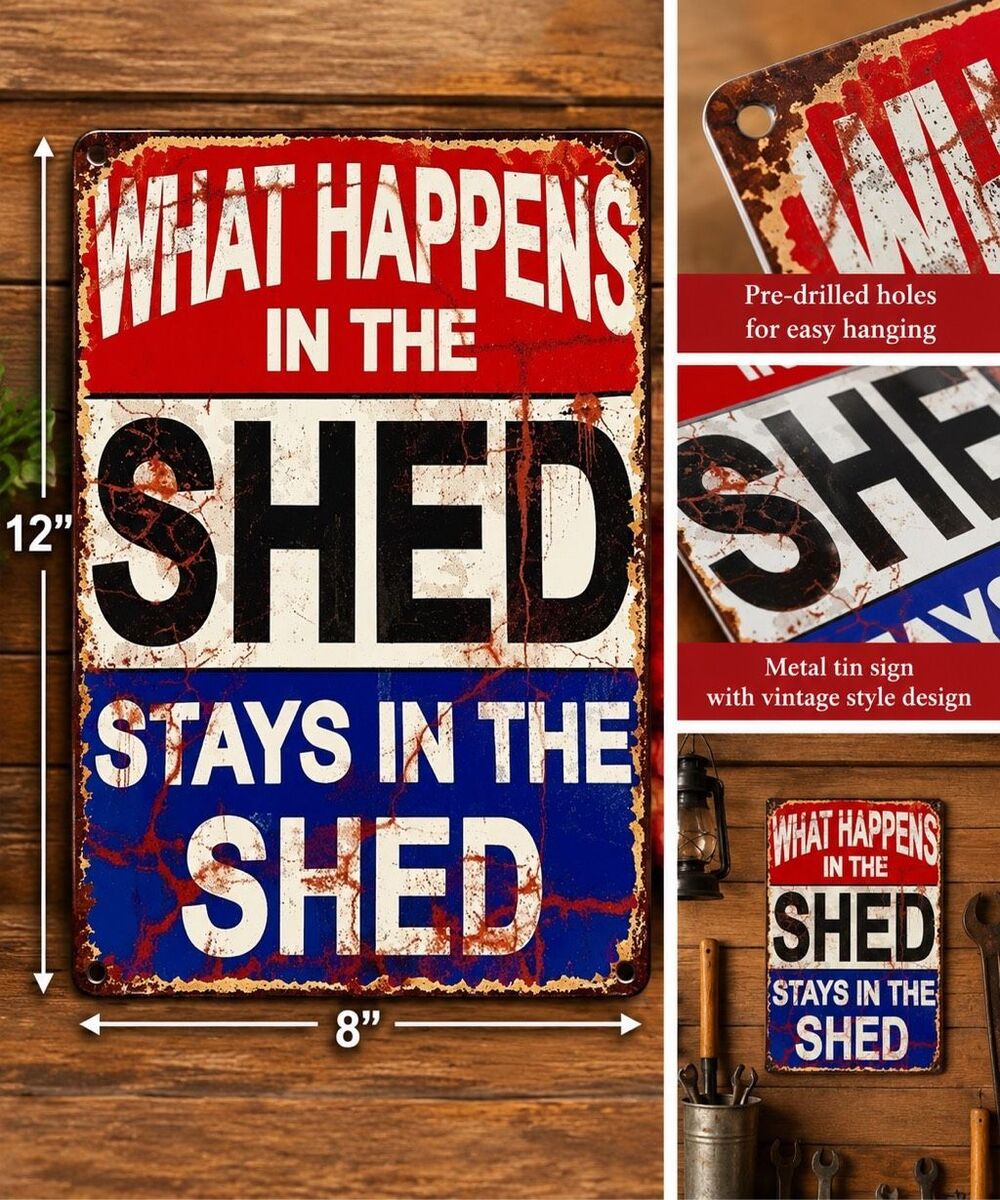 What Happens in the Shed Stays in the Shed Metal Tin Sign 8x12 New